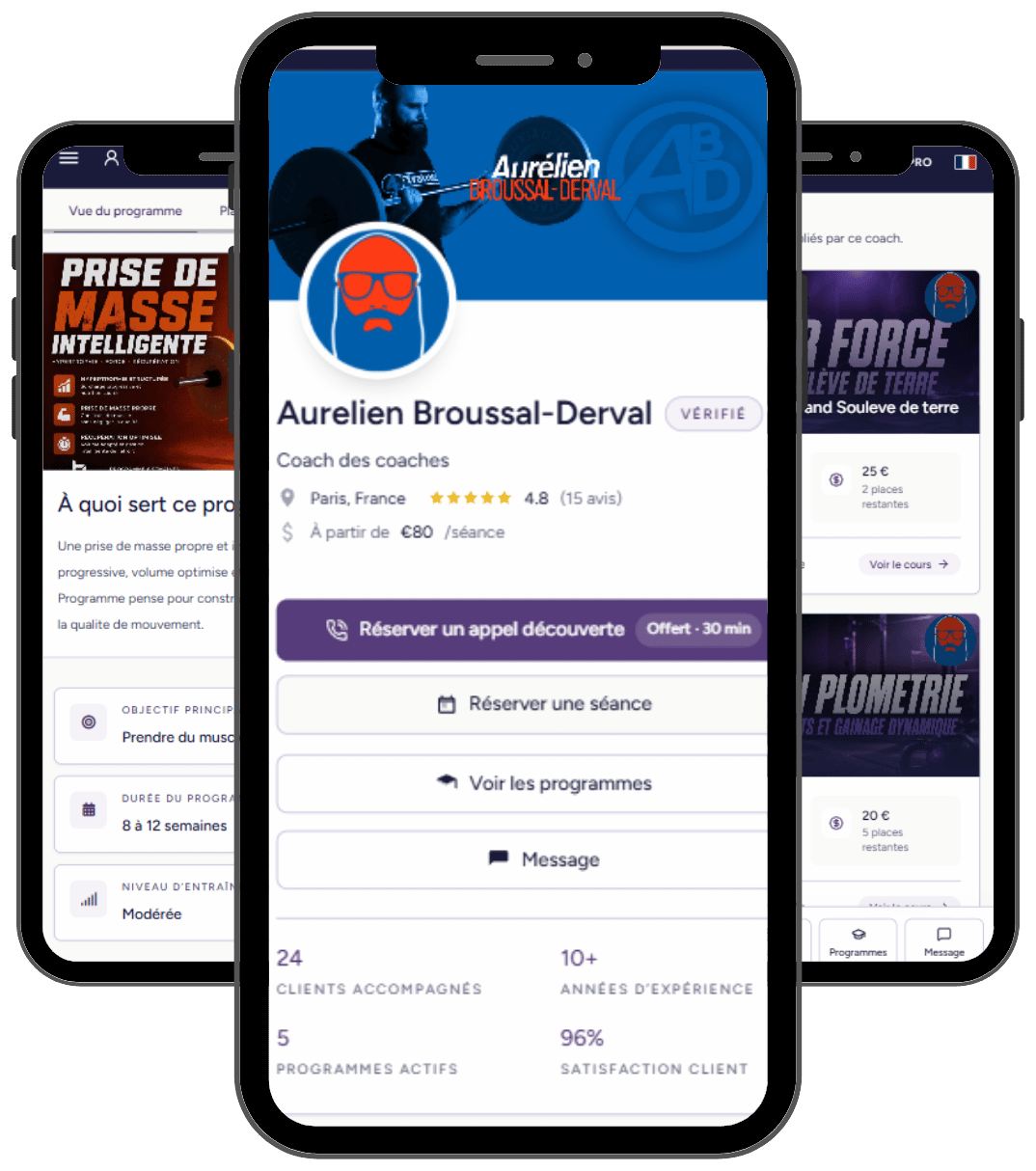 Profil public d’un coach BoulderGain: réservation d’appel découverte, séances, programmes et avis, le tout depuis un seul lien.